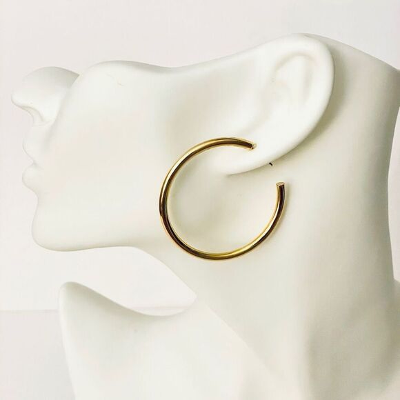 NWT Gorgeous Mia Fiore 18”D Hoops 18kt Gold Pleated Bronze Hoop earrings - Picture 11 of 12